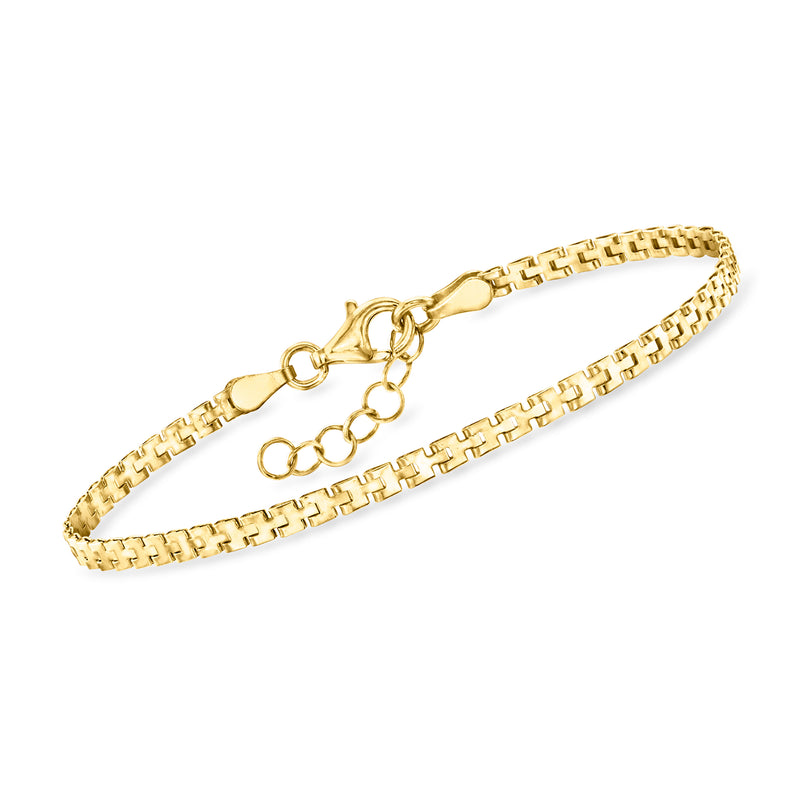 Gold vermeil square-link bracelet with oval clasp and chain extender rings