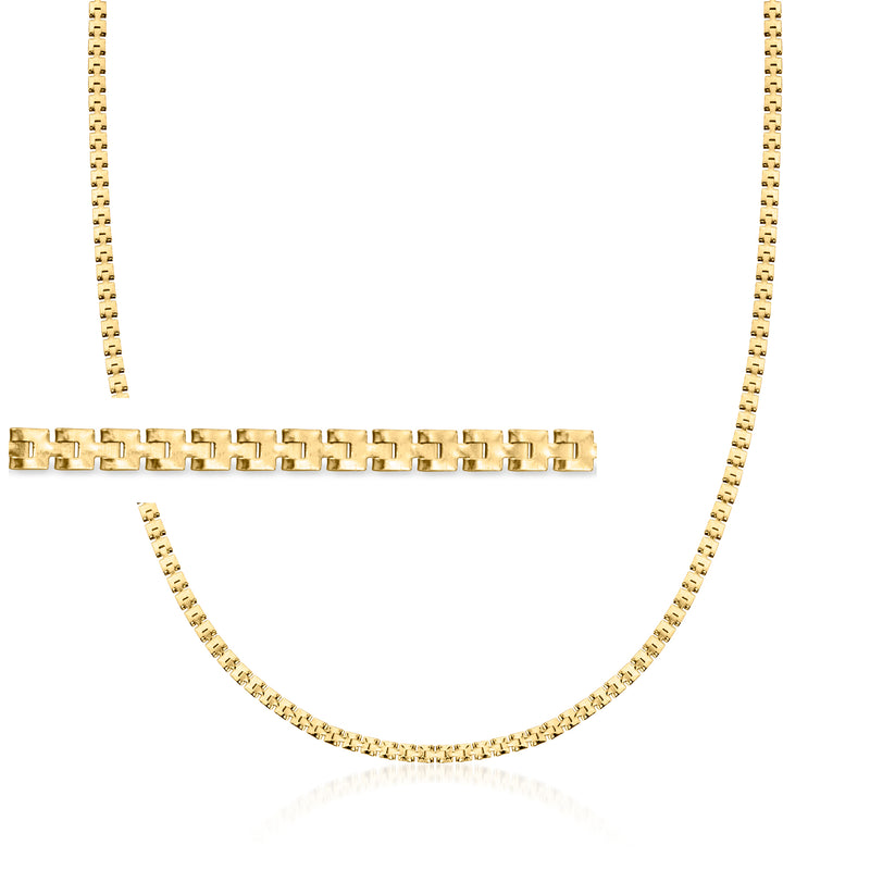 18kt gold vermeil square-link chain necklace with polished square links, Y-shaped