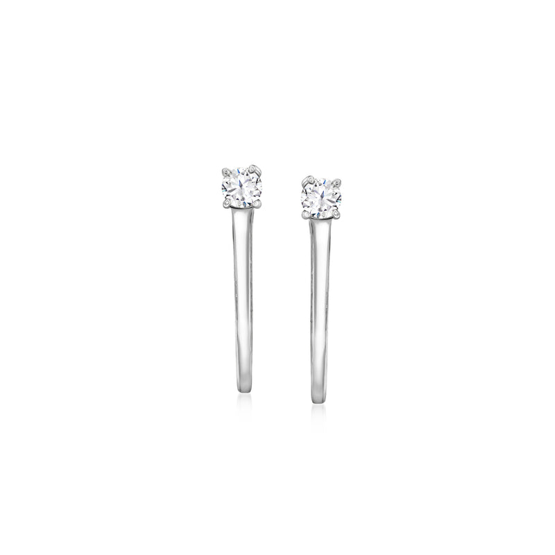 Sterling silver paper-clip link earrings with round CZ on posts