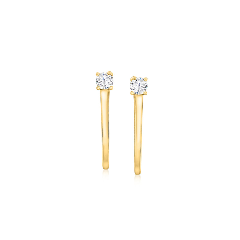 Gold link post earrings with round CZ solitaire