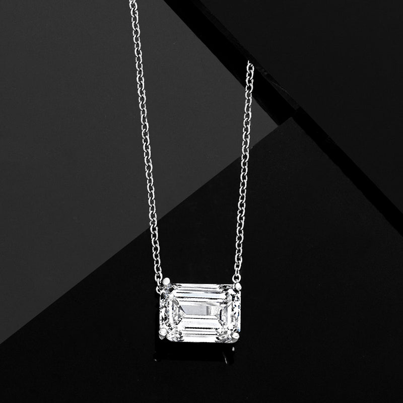 14kt white gold necklace with emerald-cut lab-grown diamond pendant and silver chain