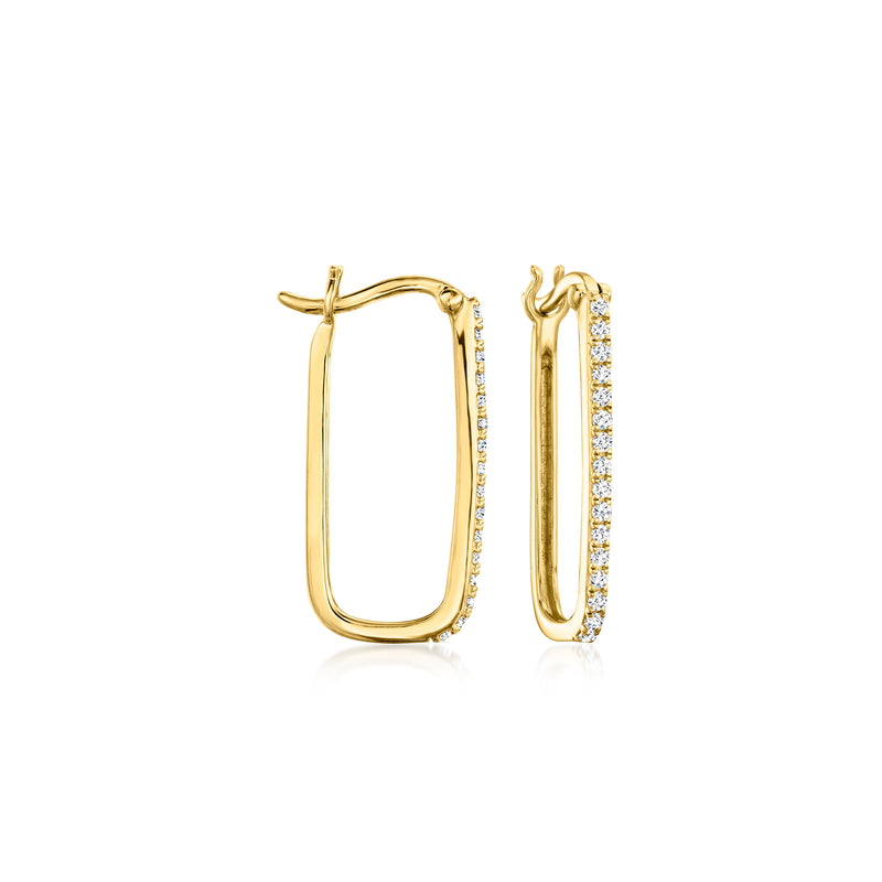 Gold paper clip link hoop earrings with diamond accents