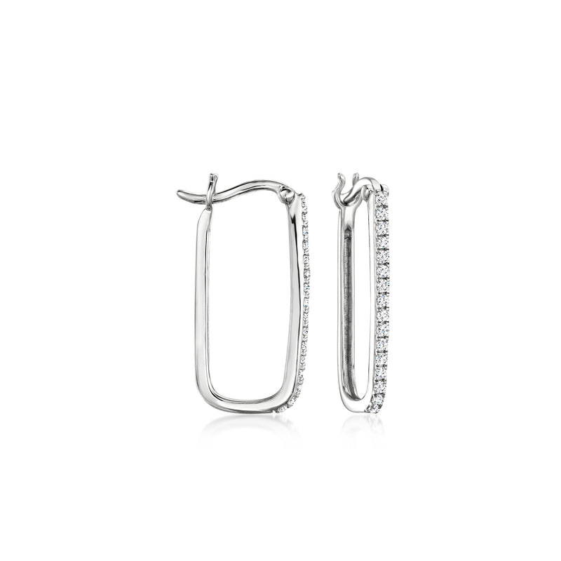 Sterling silver paper clip link hoop earrings with diamond accents