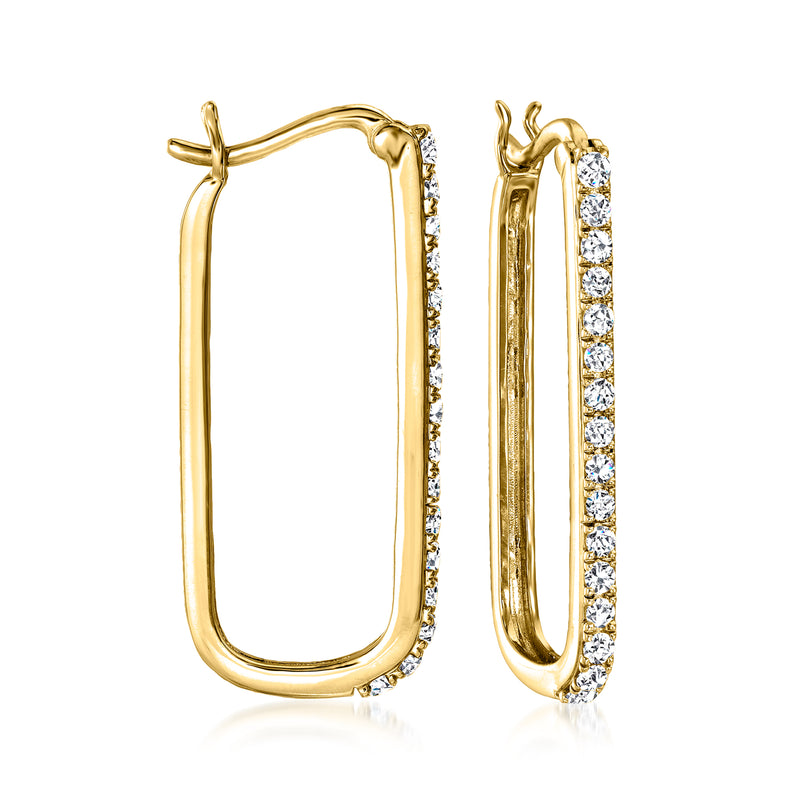 Diamond paper clip link hoop earrings in gold over sterling, with pavé diamonds