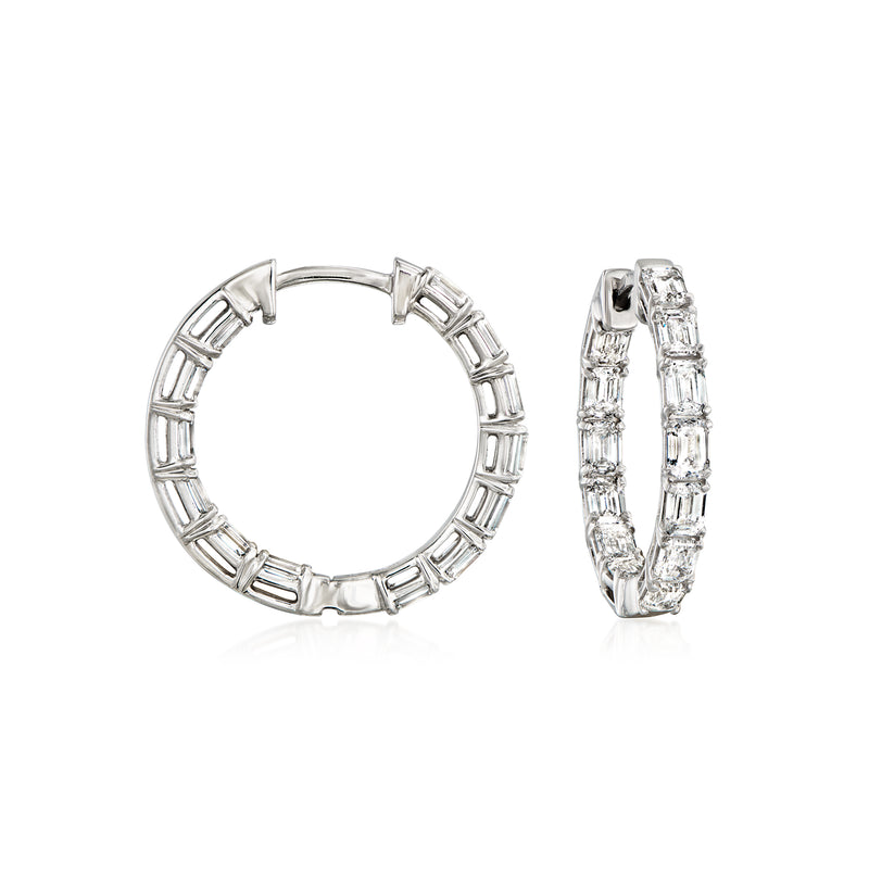 14kt white gold hoop earrings with emerald-cut lab diamonds, inside-out setting