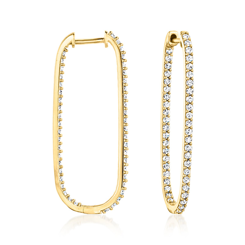 Yellow gold paper clip link hoop earrings with diamond accents