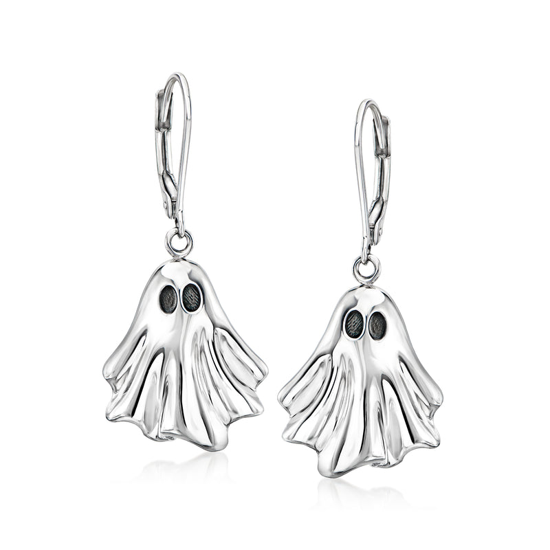 Sterling silver ghost drop earrings, leverback hooks, hooded hand charm