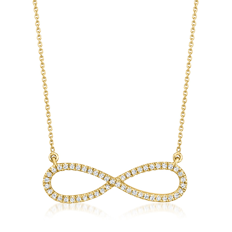 Infinity diamond pendant necklace in 10kt yellow gold with round-cut stones