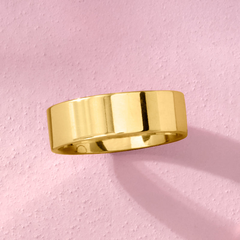 Gold over sterling wide band ring, seamless smooth front view