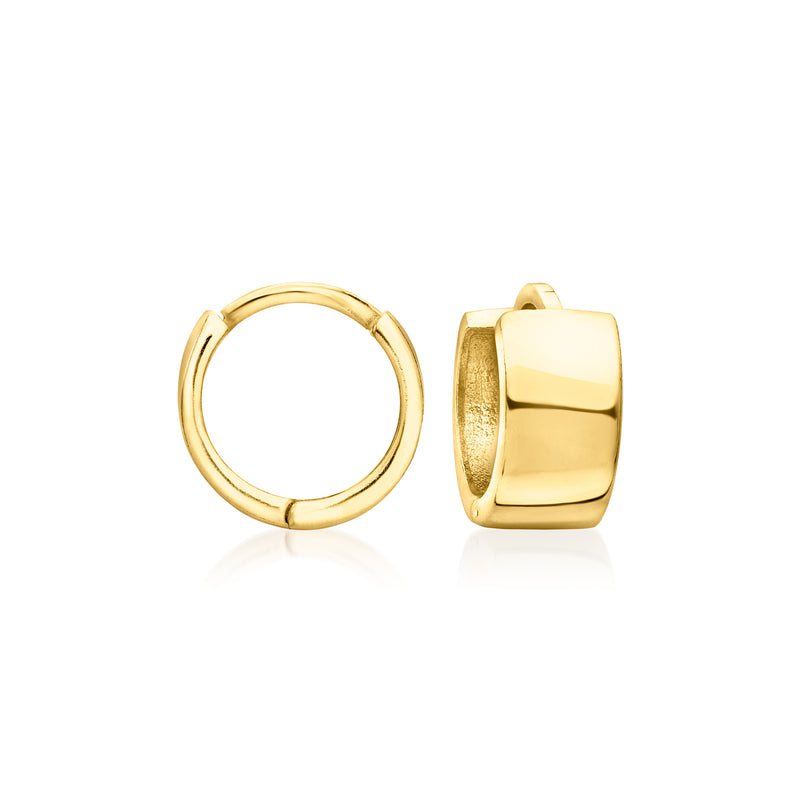 Gold-tone huggie hoop earrings, small round hoops with hinged clasp