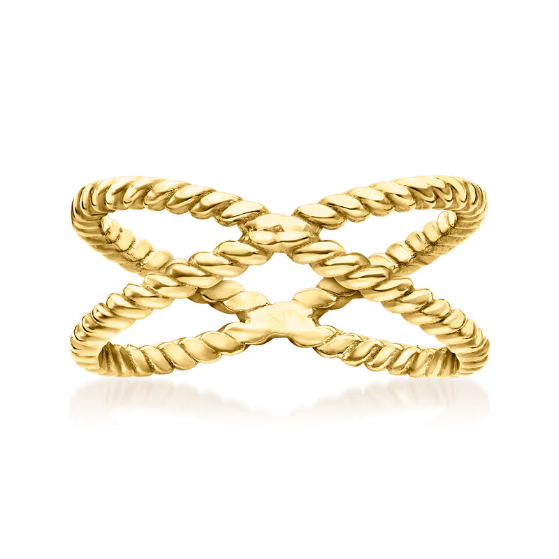 18kt gold vermeil twisted crisscross ring with rope-textured interlaced bands