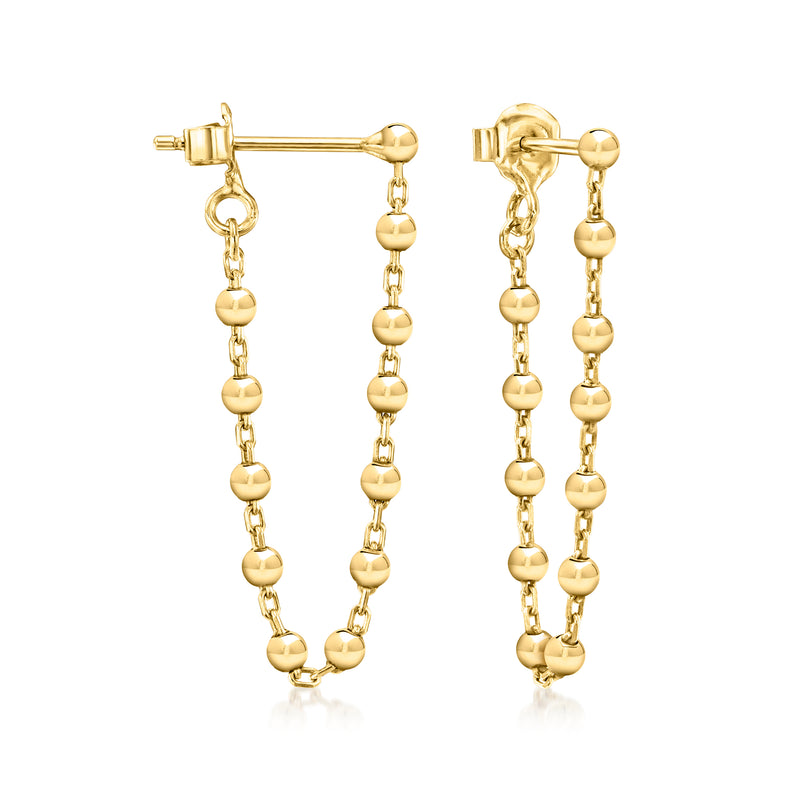 Gold-tone bead-chain drop earrings with round beads and secure post backs