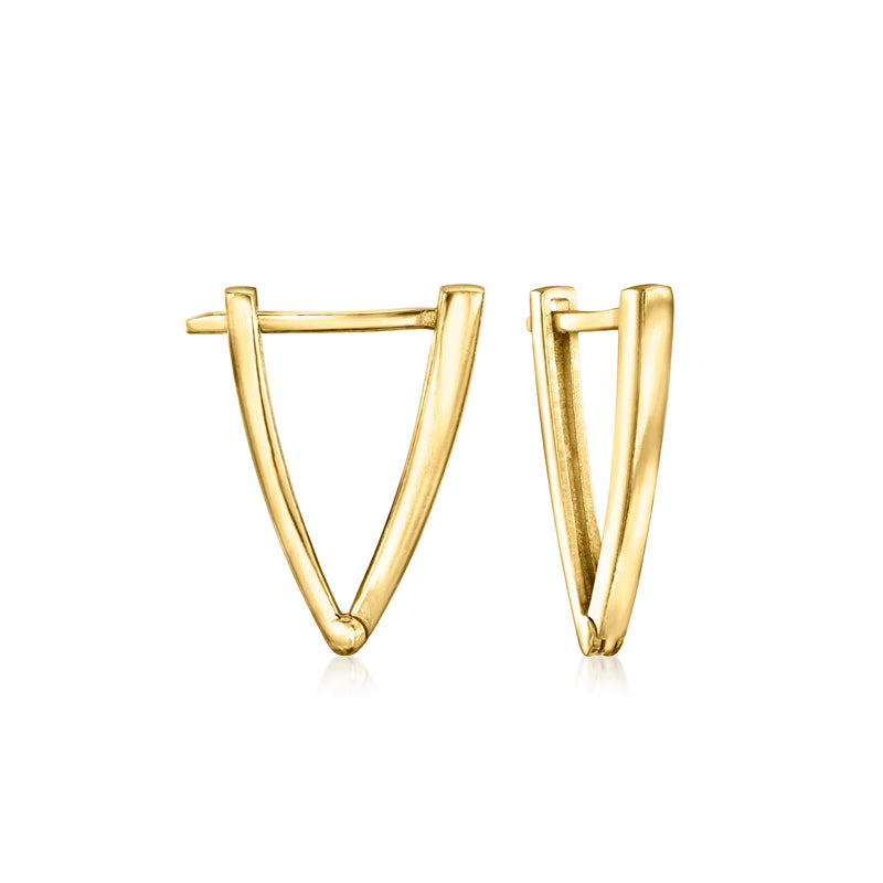 Gold vermeil V-shaped hoop earrings with hinged top posts
