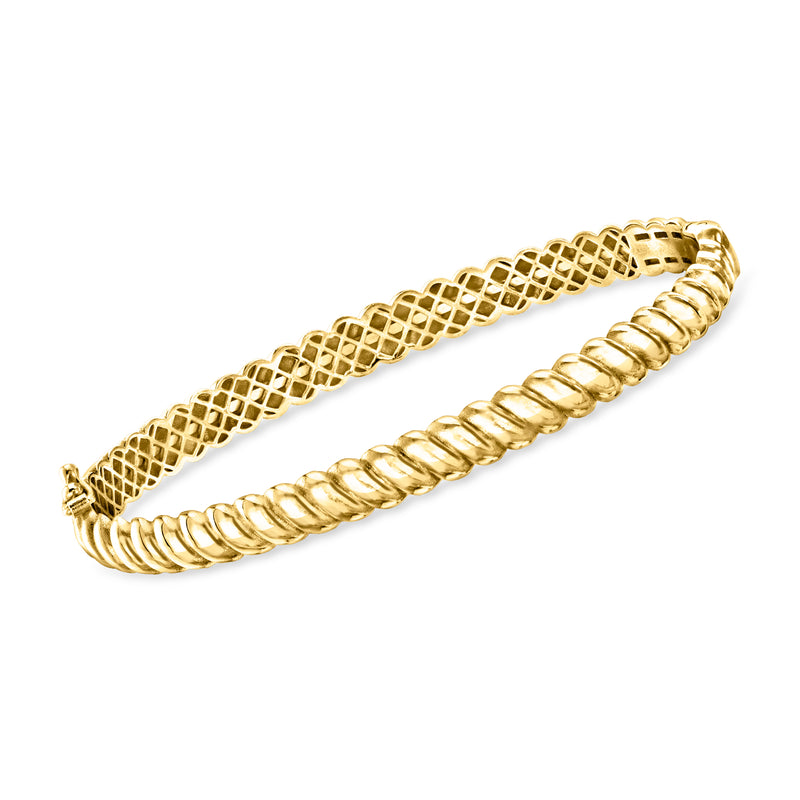Gold vermeil twisted bangle bracelet with textured mesh and rounded links