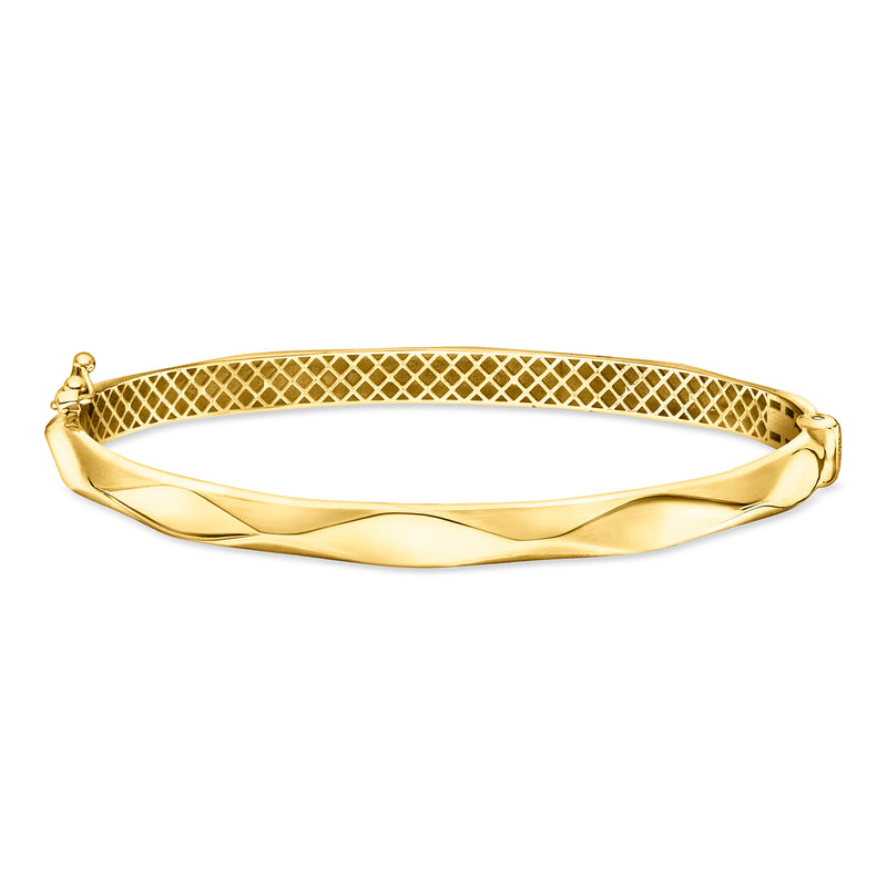 Geometric gold vermeil bangle bracelet with textured and faceted bands