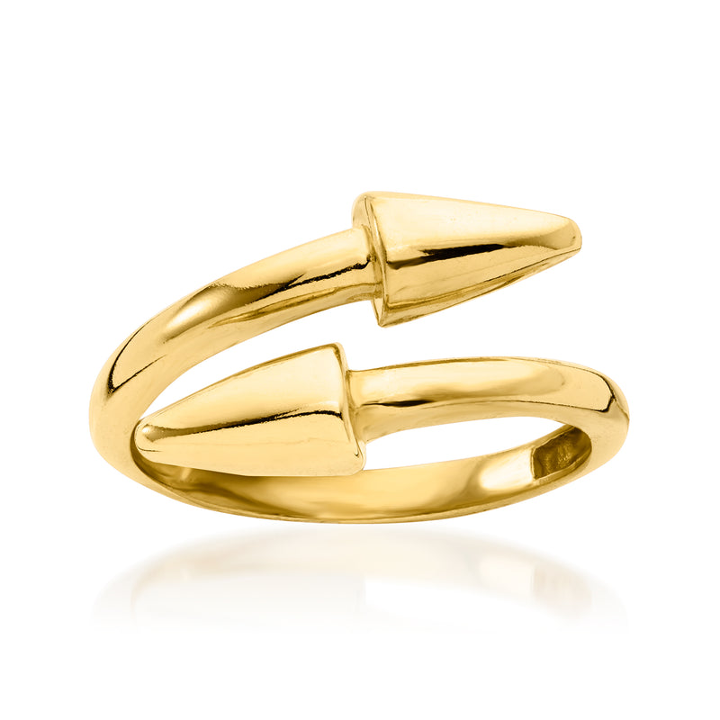 Gold vermeil arrow bypass ring with overlapping open-top arrow design
