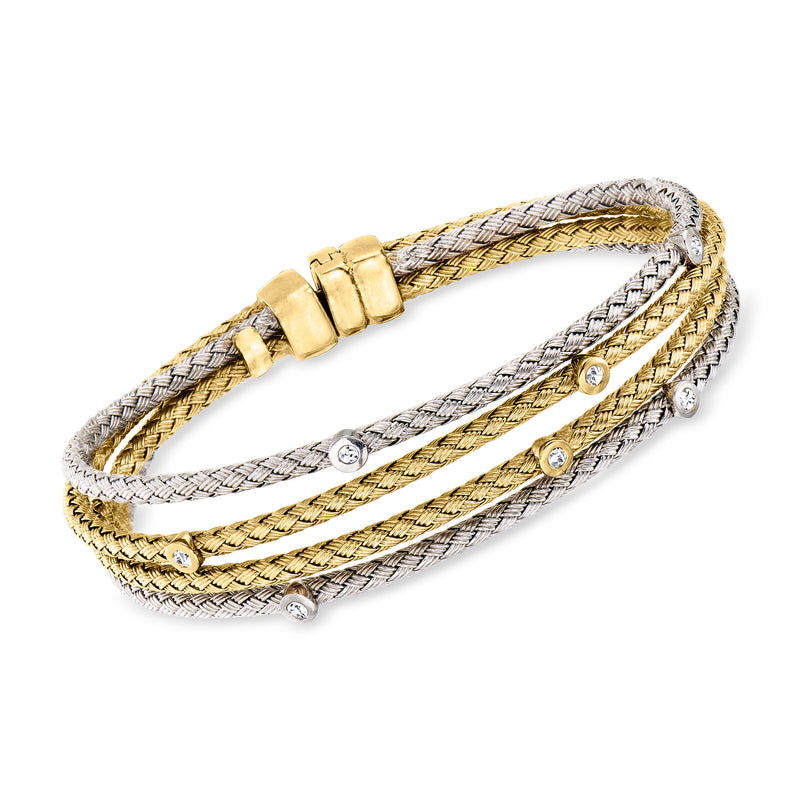 Two-tone gold multi-row diamond bracelet with braided rows and box clasp