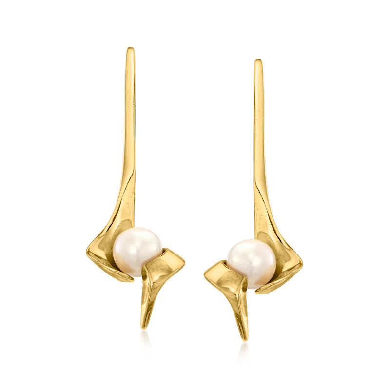 18kt yellow gold drop earrings with white cultured pearl teardrop design