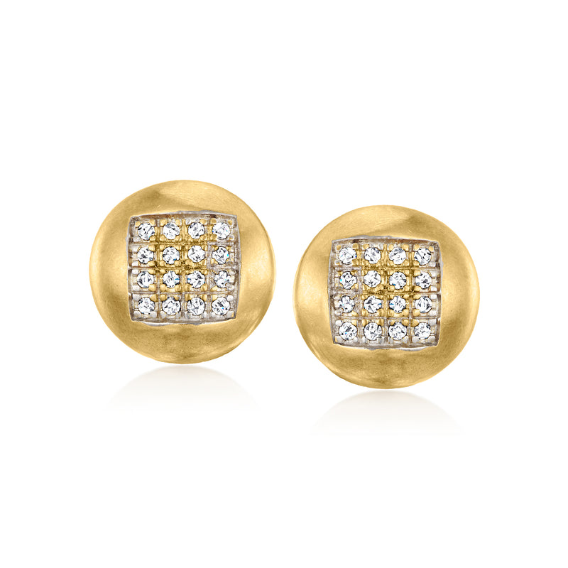 Vintage 18kt yellow gold diamond stud earrings with round pavé center