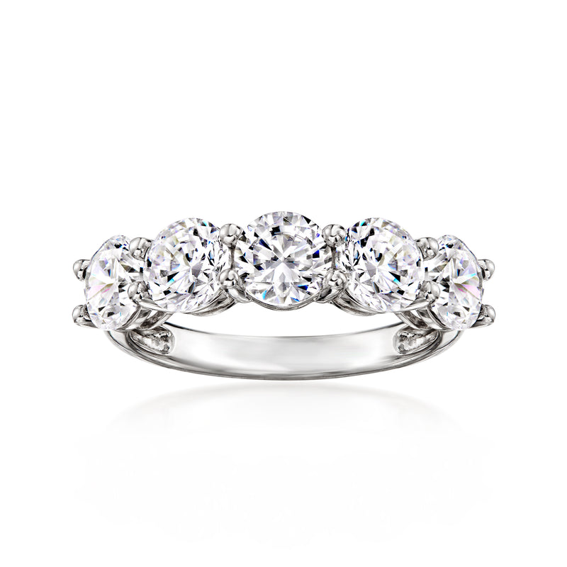 Sterling silver five-stone CZ ring with five round clear stones in prong settings.