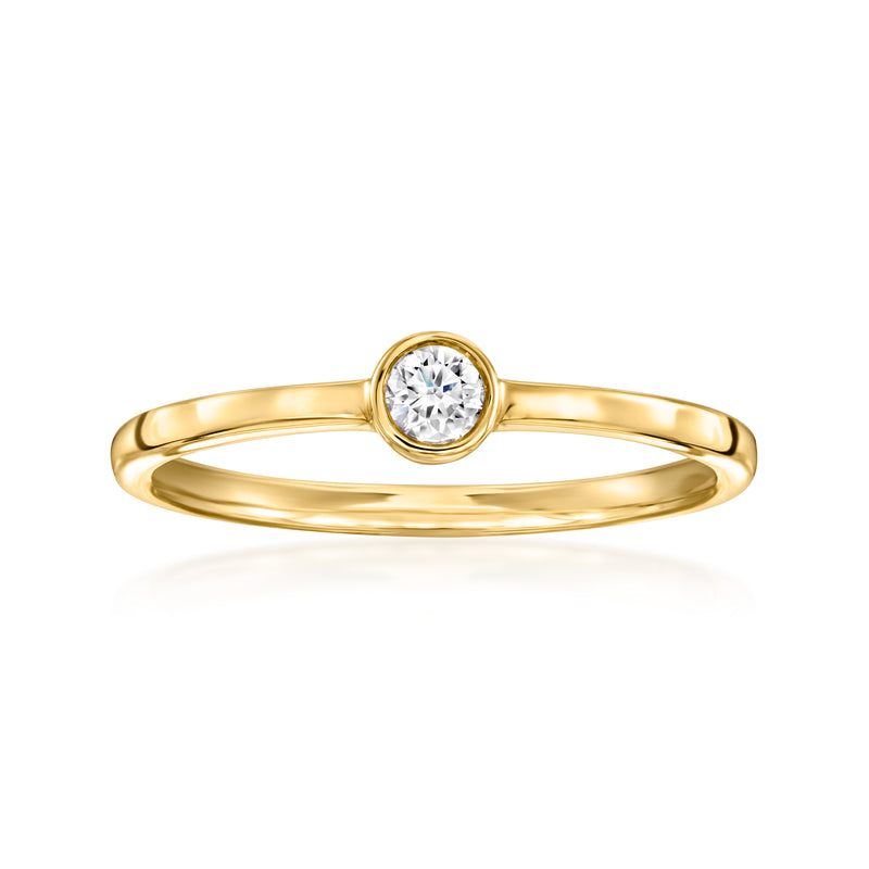 14kt yellow gold bezel-set lab-grown diamond solitaire ring with round center stone