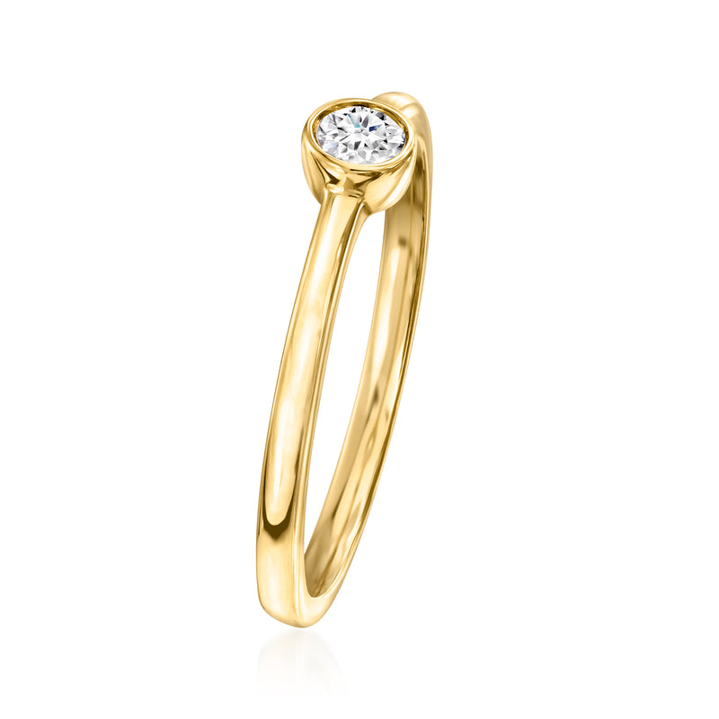 14kt yellow gold solitaire ring with bezel-set round lab-grown diamond, side view