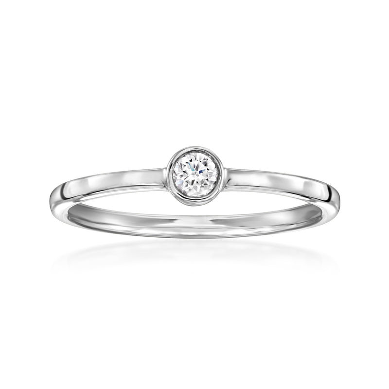14kt white gold solitaire ring with bezel-set round lab-grown diamond