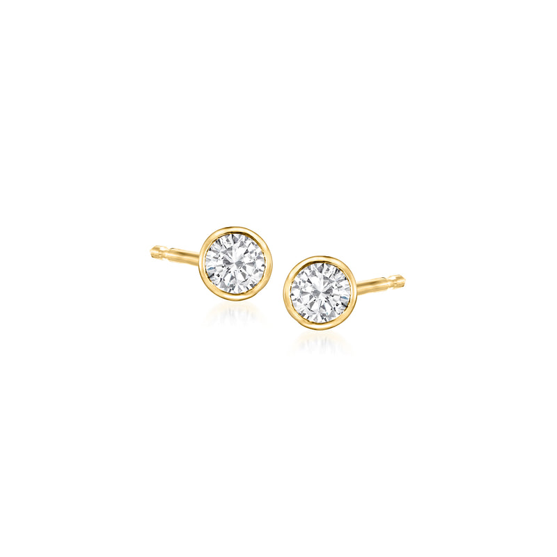 14kt yellow gold bezel-set lab-grown diamond stud earrings, round stones