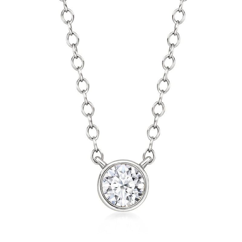 14kt white gold solitaire necklace with round bezel-set lab diamond pendant