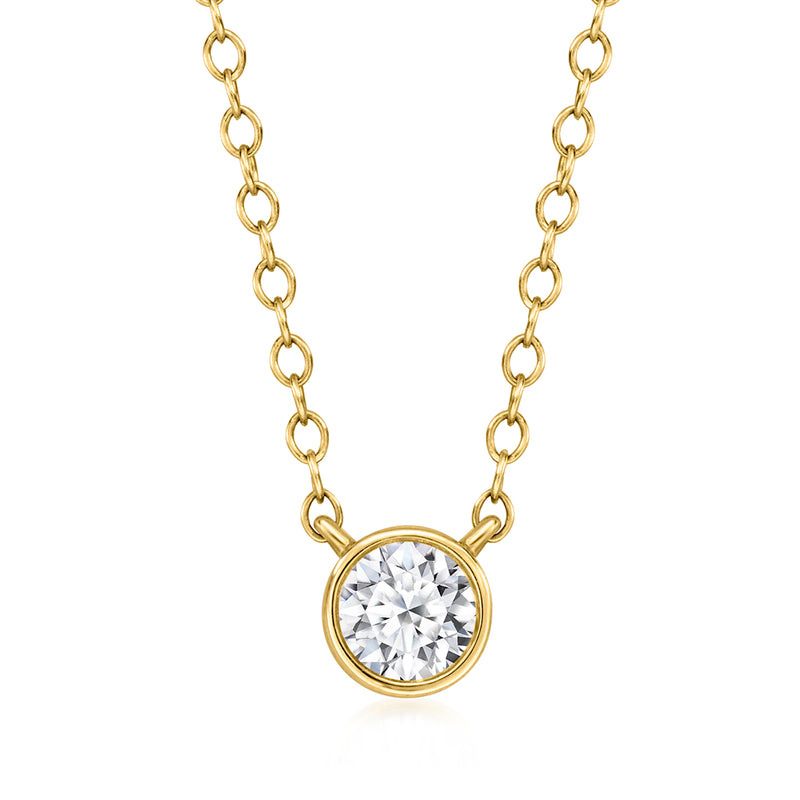 14kt yellow gold solitaire necklace with round bezel-set lab diamond pendant