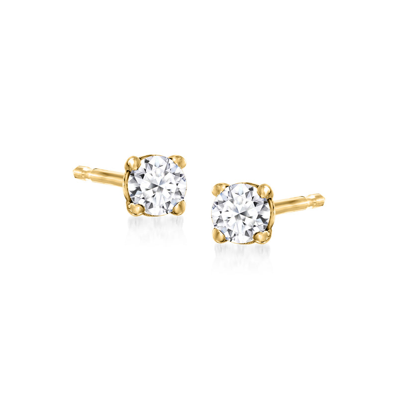 14kt yellow gold lab-grown diamond stud earrings, round prong-set posts