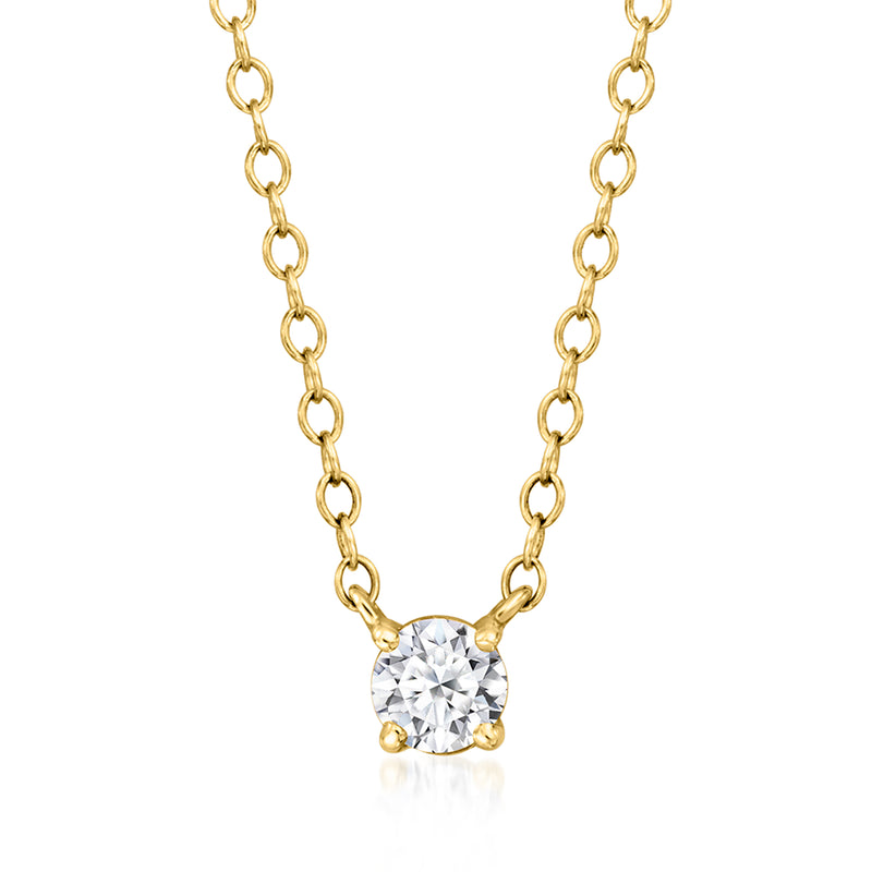 14kt yellow gold solitaire diamond necklace with round lab-grown diamond pendant