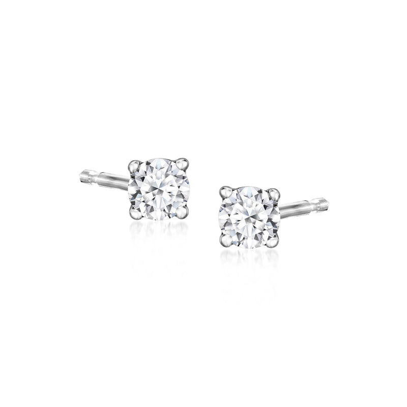 Lab-grown round diamond stud earrings in 14kt white gold with post backs
