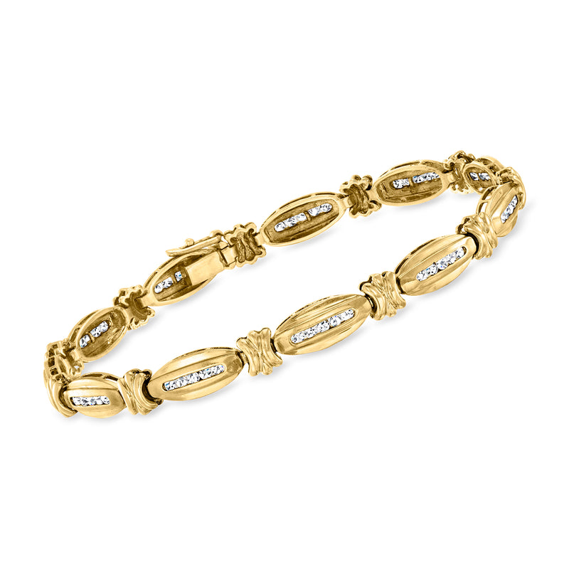 Vintage 14kt yellow gold diamond link bracelet with oval blue-set accents