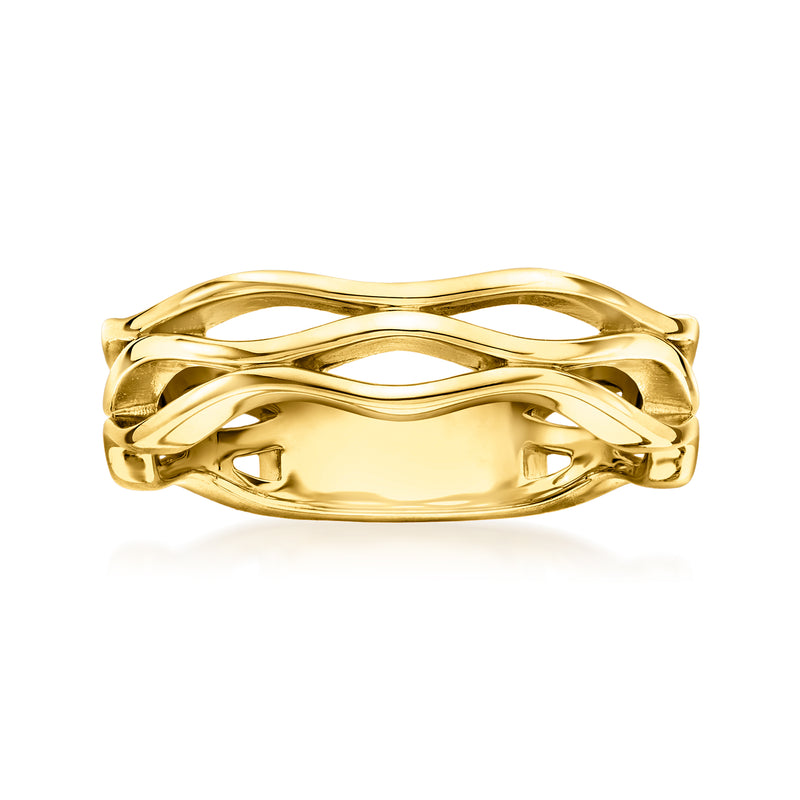 Wavy gold vermeil ring with braided ridges