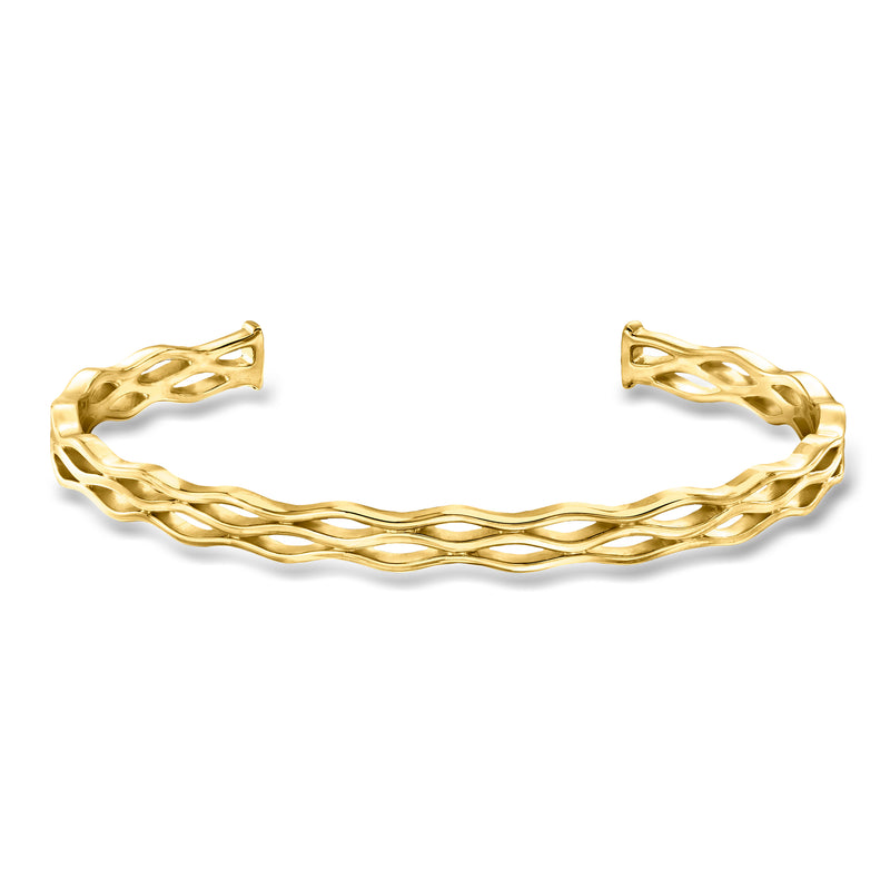 Wavy cuff bracelet in gold-tone with textured open-link chain