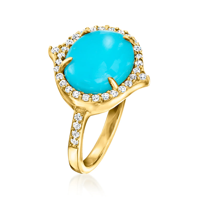 Turquoise ring with white zircon accents in gold-over-silver