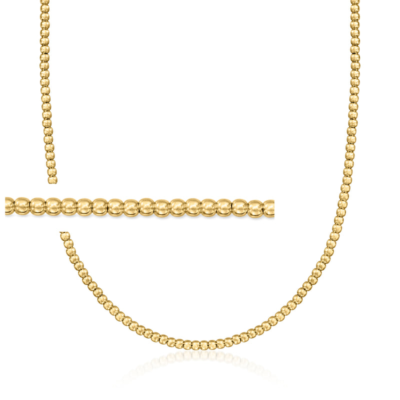Gold beaded necklace with rounded 3mm beads on a sterling chain
