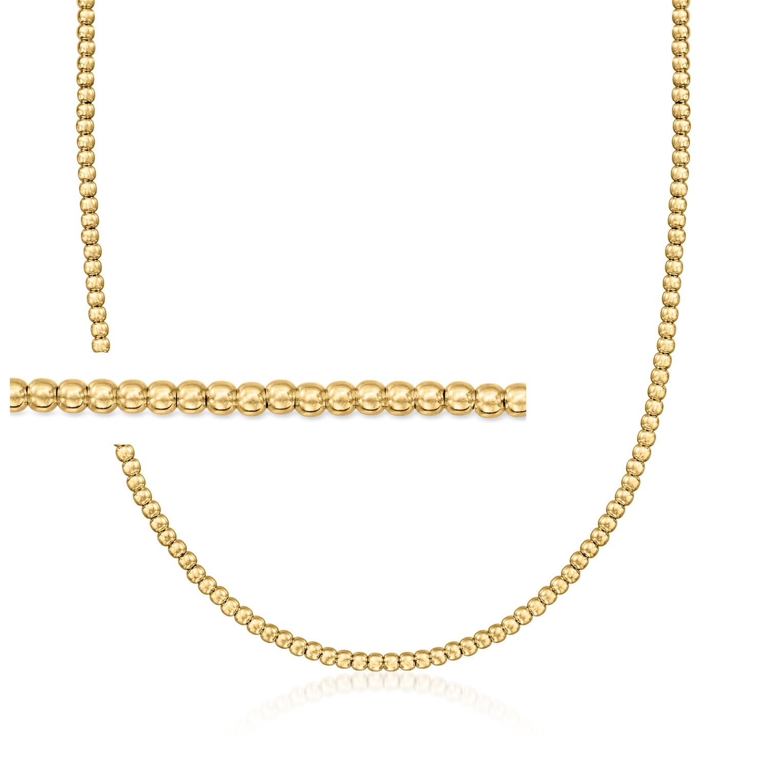 Italian 3mm 18kt Gold Over Sterling Bead Necklace