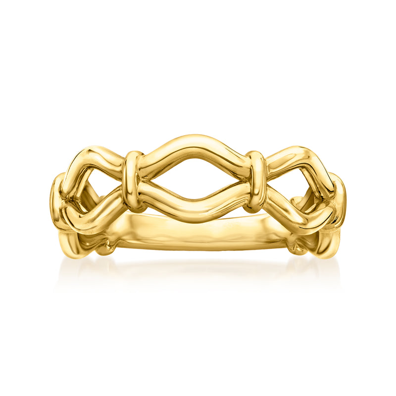 Gold vermeil open-loop ring with interlocking wavy links, polished finish