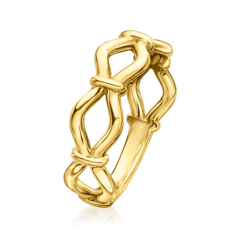 Gold vermeil open-loop ring, angled view of linked infinity-style hoops