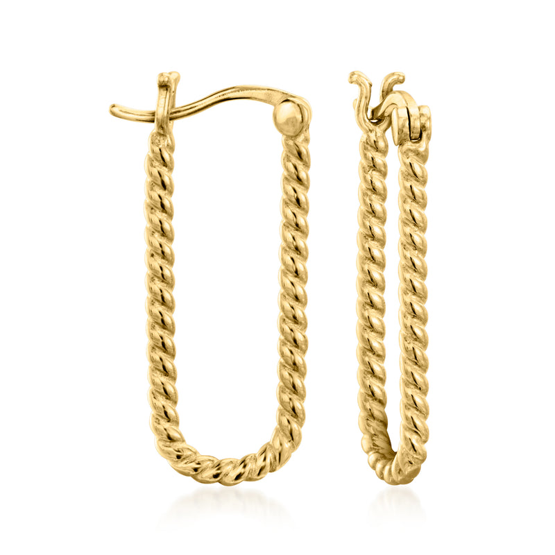 Gold twisted link hoop earrings with hinged clasp, no pearl drops visible