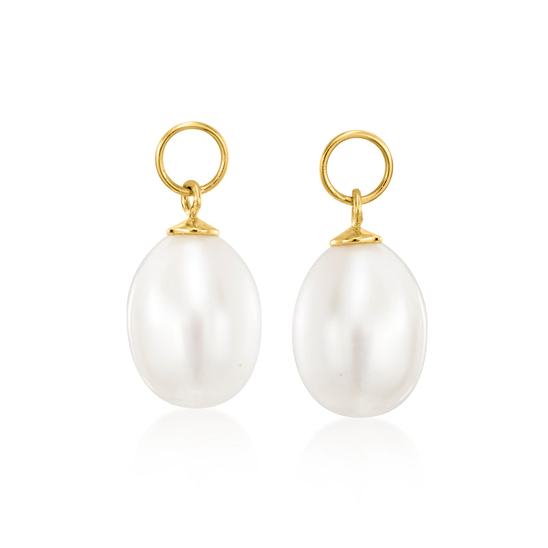 Gold hoop earrings with cultured pearl drop charms