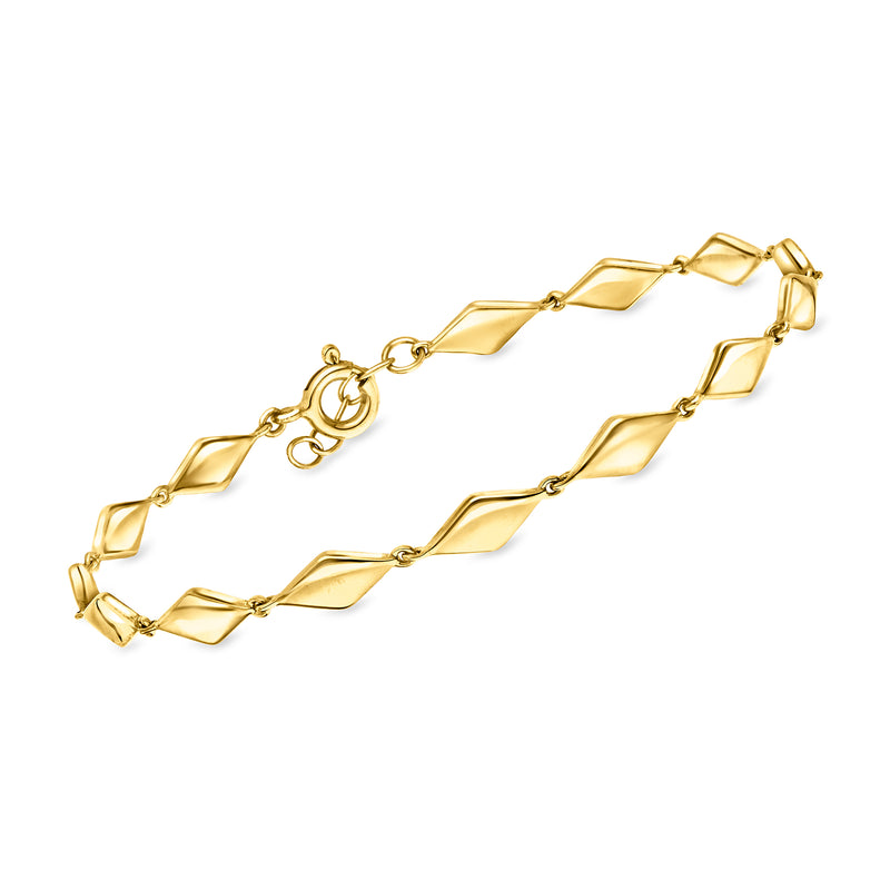 Gold vermeil geometric link bracelet with diamond-cut bars and toggle clasp