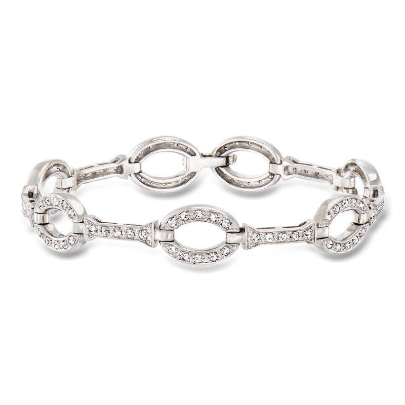 14kt white gold oval-link diamond bracelet with linked oval and round pave accents