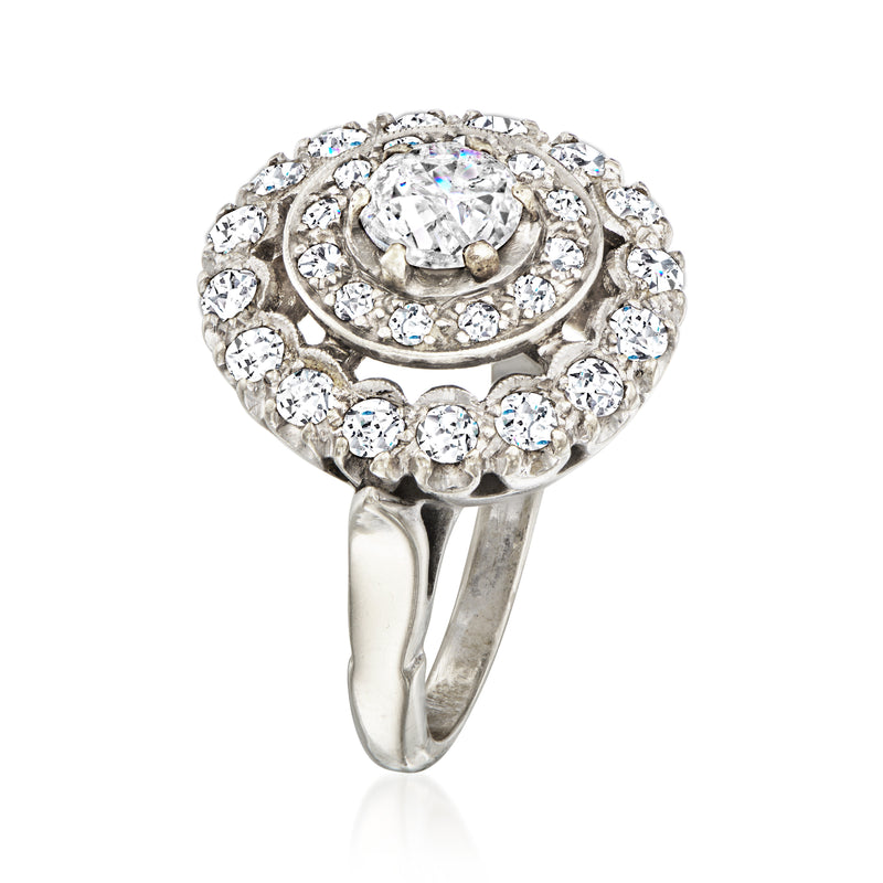 Diamond cluster ring with round center stone and halo of small diamonds, 14kt white gold