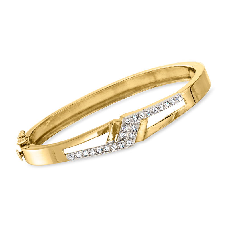 Vintage 14kt yellow gold chevron bangle bracelet with diamond accents