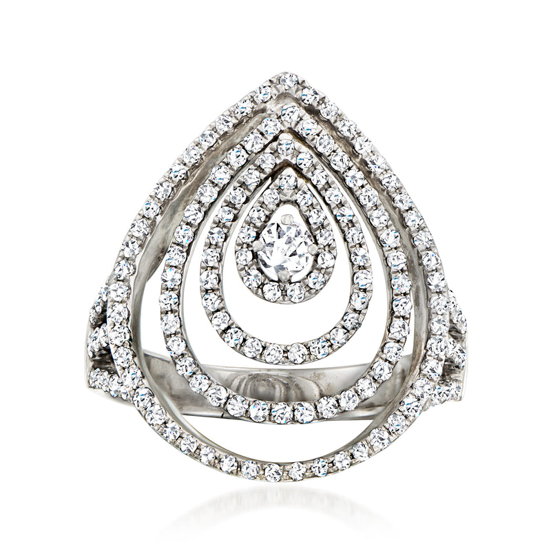 White gold teardrop diamond ring with open concentric pear-shaped settings