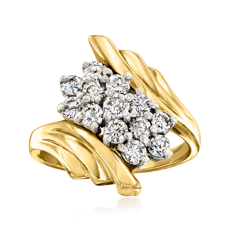 Vintage 14kt yellow gold diamond cluster ring with round stones, prong set