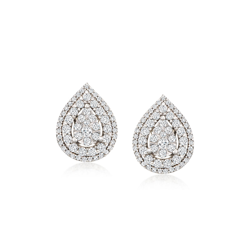 Vintage 1 ct t.w. diamond teardrop post earrings in 14kt white gold